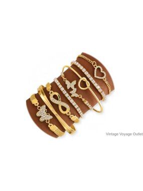 14K Gold Plated 8-Piece Stackable Bracelet Set CZ Charm Bracelets
